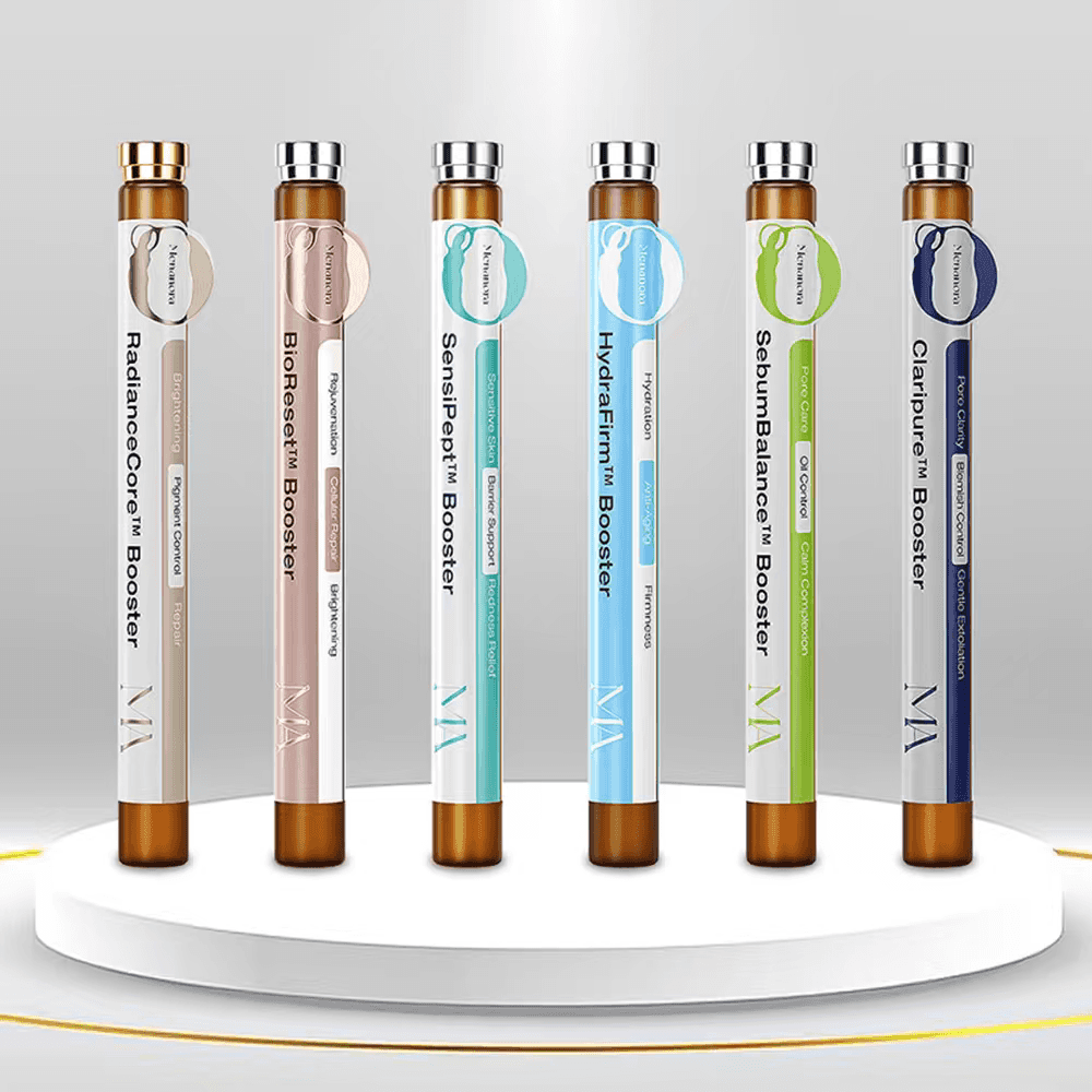 Our Skin Booster Solutions deliver concentrated actives with clinical precision — designed for micro-infusion, HydraFacial, and device-assisted treatments. Each booster focuses on a single key benefit, helping clinics provide safe, effective, and next-generation "injection-free" treatments.